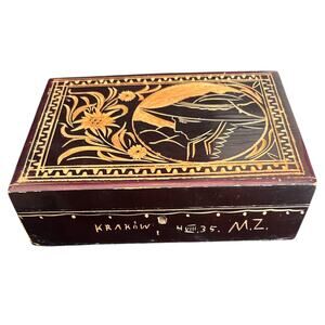 Hand Carved Polish Folk Art 1935 Wood Trinket Box